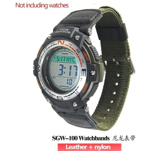 Military Green Nylon + Leather watchbands waterproof Strap Replacement for casio SGW-100 Driving Sport Watch accessories SGW100
