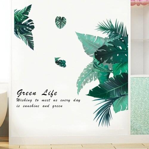 Removable Tropical Leaves Wall Stickers Green Life Home Decor Living Room Door Mirrors Decoration PVC Mural Decals