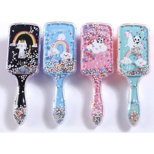 Cartoon Rainbow Animal Foam Sequins Anti-static Hair Brush Massage Comb Shower Wet Detangle Hair Brush Salon Hair Styling Tools