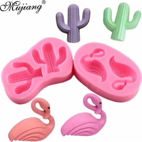 Mujiang Flamingos Cactus Silicone Mold Unicorn Party Baby Birthday Fondant Cake Decorating Tool Candy Chocolate Soap Clay Mould