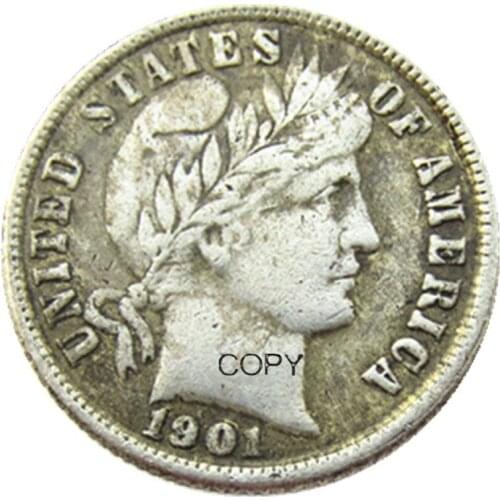 US Barber Dime 1901 P/S/O Silver Plated Copy Coins