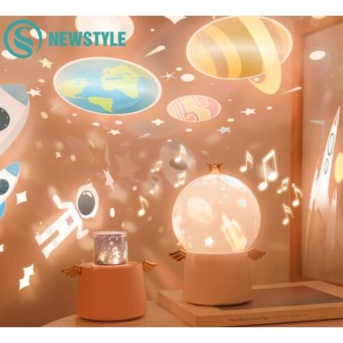 Angle Starry Sky Projector Night Light Music Box LED Lamp Chargeable Rotate Universe Ocean Colorful Flashing Star Kids Baby Gift