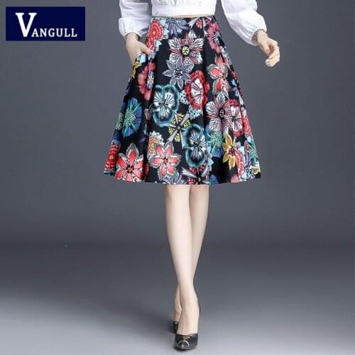 Vangull New Flower Printted Hight Waist Women Skirts Spring Autumn Chinese Style Plus Size A-Line Skirt Female Floral Mini Skirt
