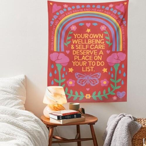 Vintage Rainbow Flower Tapestry Wall Hanging Retro Red Room Decoration Aesthetic Colorful Tapestry Wall Hanging for Room