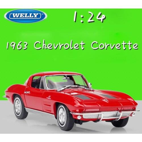 WELLY 1:24 Scale Model Car 1963 Chevrolet Corvette Diecast Toy Car Metal Classic Alloy Cars Toy For Children Gifts Collection