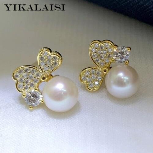 YIKALAISI 925 Sterling Silver Jewelry Pearl Earrings Oblate Natural Pearl jewelry 7-8mm stud Earrings For Women wholesale