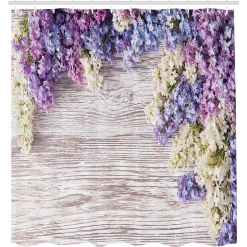 Rustic Shower Curtain Lilac Flowers Bouquet On Wood Table Spring Nature Romance Love Theme Bathroom Decor Set With Hooks