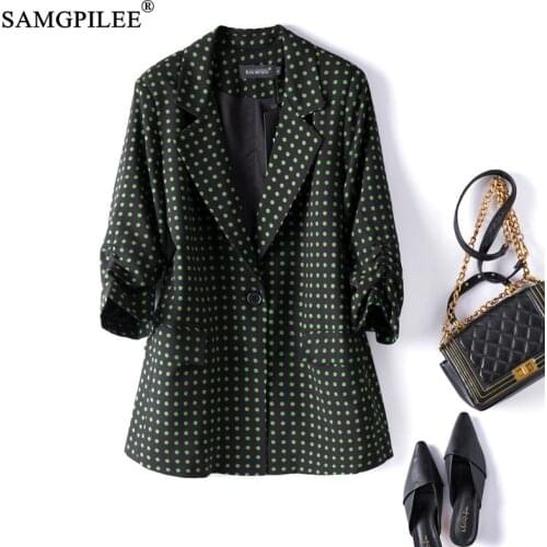 Jackets For Women 2021 New Spring And Summer Polka Dot Three Quarter Sleeve Turn Down Collar Plus Size Casual Outerwear Blazers