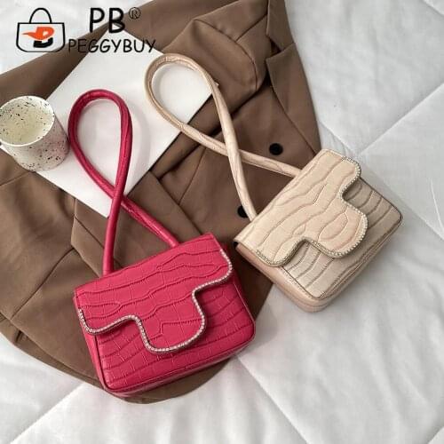 Women Stone Pattern Rhinestone Shoulder Bag Fashion Ladies Top-Handle PU Handbag Soft Leather Women Designer Handbag