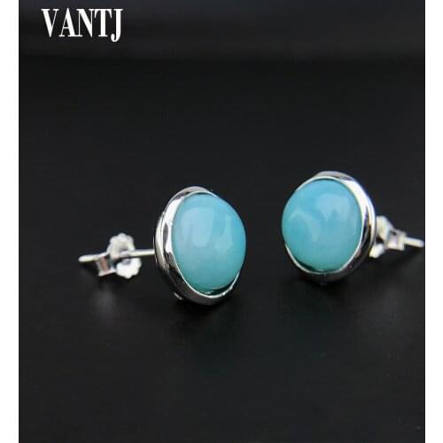 100% Natural Amazonite Earrings Sterling 925 Silver Gemstone 8mm for Women Wedding Anniversary Party Fine Jewelry Gift