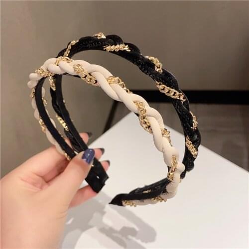Korean Women Braid Chain Hairband Elegant Lady Girls Hair Accessories Rhinestone Headbands Fashion Hair Hoop Headwear