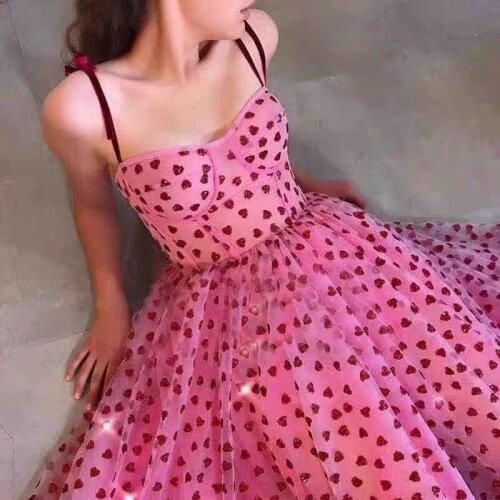 Sexy Bra Sling Party Dress Women Runway Heart Pattern Embroidery Shinny Sequined Dresses Female Bow Spaghetti Strap Mesh Dress