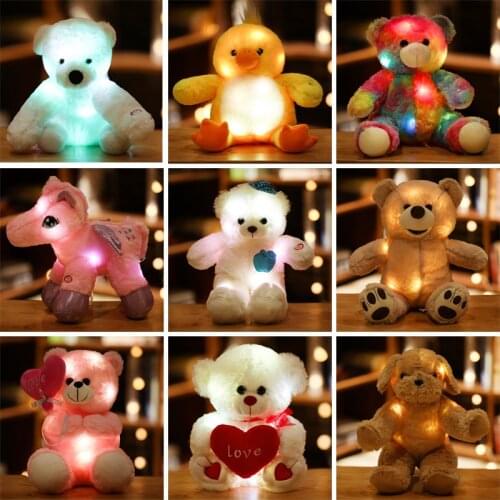 1pc 25-30cm Cartoon Animal Plush LED Lightning Toys Stuffed Soft Lovely Teddy Bear Unicorn Dog Dolls Kids Girls Birthday Gift