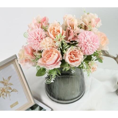 2 Bunches Artificial Hydrangea Flowers Bouquet 7 Heads Silk Fake Peony Bridal Hand Flower for Home Wedding Decor