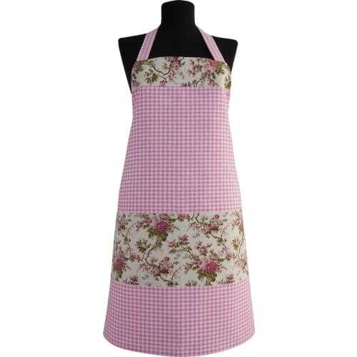 2021 Handmade Plaid and Floral Patterned Pink Apron Cotton Waterproof Grilling Aprons for Women Gift Kitchen Bib Ideas to Bride
