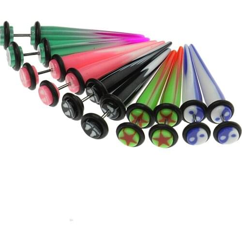 5 Pair Mixed Colors Taper with O ring Fake Cheater Illusion Ear Plug Earrings Pin Real Gauge 1mm(18g) Tapper Fake 2 Gauge