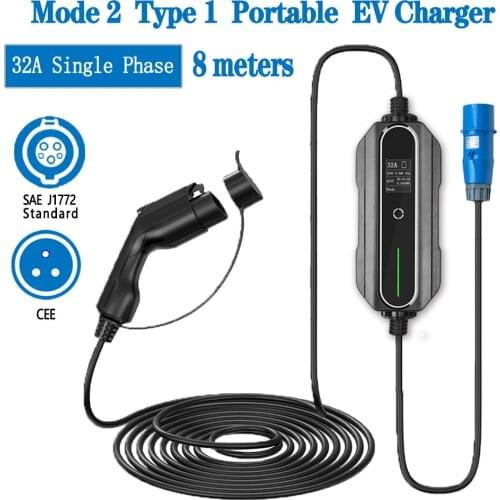 8 Meters Morec EV Charger Level 2 32 Amp Portable Electric Vehicle Charger, CEE Plug 220V-240V Car Charging Cable, SAE J1772