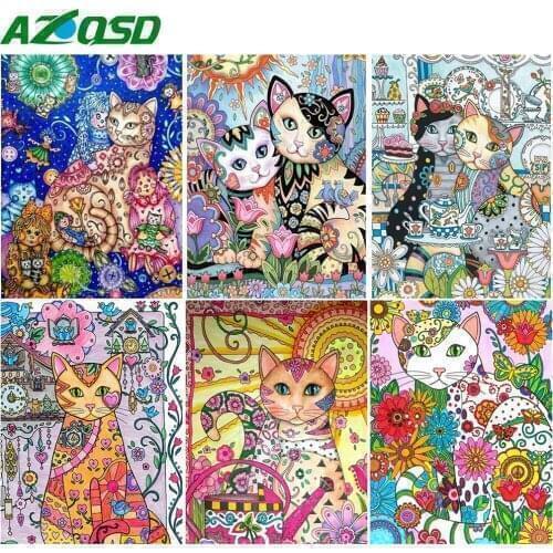 AZQSD Full Kits Diamond Painting Cat New Arrivals Home Decoration Diamond Embroidery Animals Mosaic Picture Of Rhinestones