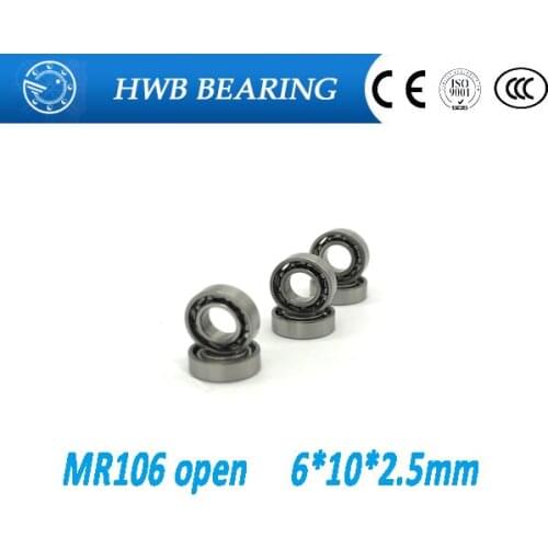Free Shipping 10 PCS MR106 Open Type Ball Bearings 6x10x2.5 mm Miniature Ball Bearings L-1060