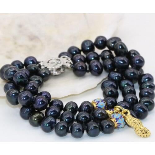 Unique design hot sale fashion women 3 rows multilayer bracelets natural 7-8mm black pearl beads elegant jewelry 7.5inch B2804