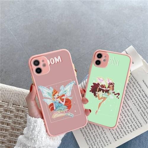 Cover winx Phone Case For iPhone 12 11 Mini Pro XR XS Max 7 8 Plus X Matte transparent Pink Back Cover