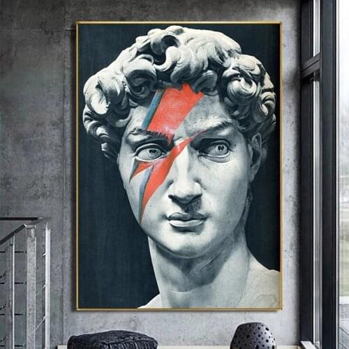 Black White Sculpture of David Head Canvas Paintings on The Wall Art Posters and Prints Wall Art Canvas Pictures for Living Room