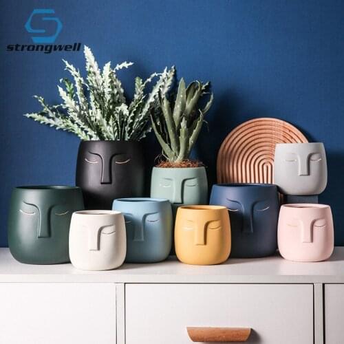 Home Garden Nordic Abstract Human Face Flower Pot Living Room Porch Light Luxury Gold Design Decoration Green Plant Flower Pot