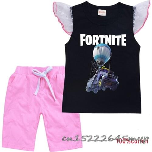 Fortnite Girls Wear for Childrens Wear Half Sleeve Summer Wear New Baby Short Sleeve T-shirt Shorts Sports Two Piece Set