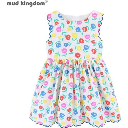 Mudkingdom Poppy Flower Girl Midi Dress Sleeveless Woven Lining for Kids Colorful Dresses Print Princess Big Girls Clothes