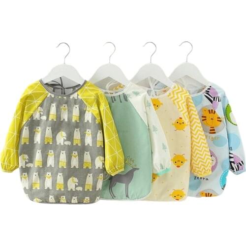 Baby Boy Girls Toddler Long Sleeve Scarf Bibs Cartoon Waterproof Art Smock Feeding Bib Apron Pocket Infant Kid Burp Cloth Banana