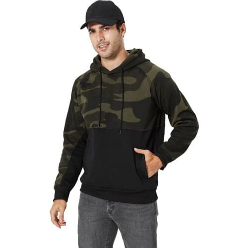 Men Warm Fleece Camouflage Color Matching Cotton Hoodie Hooded Casual Coat