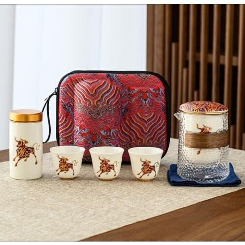 Chinese Kung Fu Teaset Teaware Ceramic Portable Travel Teapot Set with Cup Canister Tea Ceremony Teacup