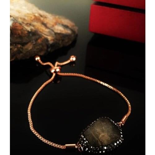 Dr Stone Natural Stone Women Citrine Stone Rose Gold plated Bangle K 372888076