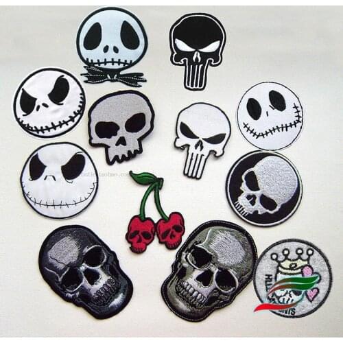 Customized punk style adhesive tape stickers A205 black and white skull Punk band clothes patch stickers stage costumes