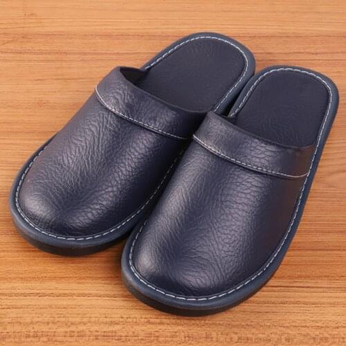 Spring and Autumn Leather Slippers Dressing Room Slippers Mens Couple Home Indoor Breathable Non-Slip Slippers