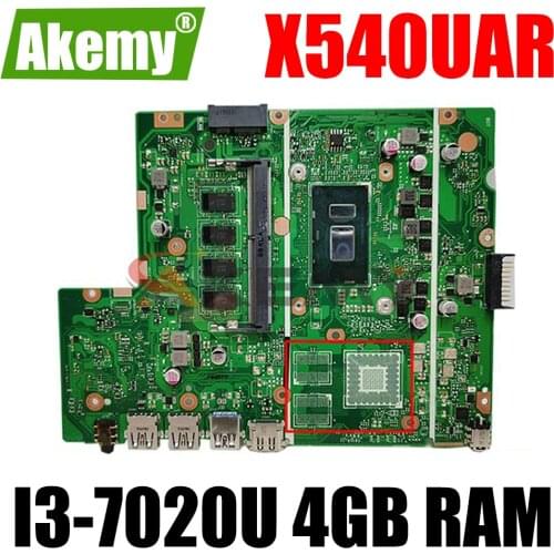 AKemy X540UAR notebook mainboard For ASUS X540UBR X540UB X540UA X540U X540 laptop motherboard I3-7020U 4GB RAM tested full 100