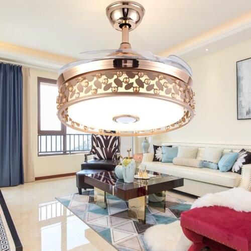 Bluetooth music ceiling fan lamp dining room living room invisible fan lamp chandelier home modern bedroom with audio fan lamp
