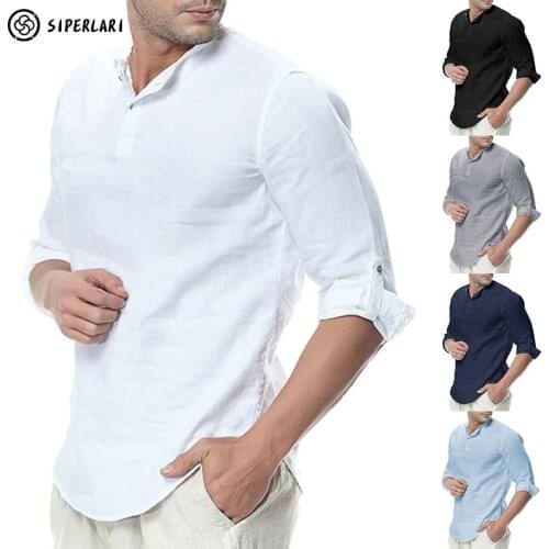 2020 New Mens Casual Blouse Cotton Linen Shirt Loose Tops Long Sleeve Tee Shirt Spring Autumn Summer Casual Handsome Men Shirt