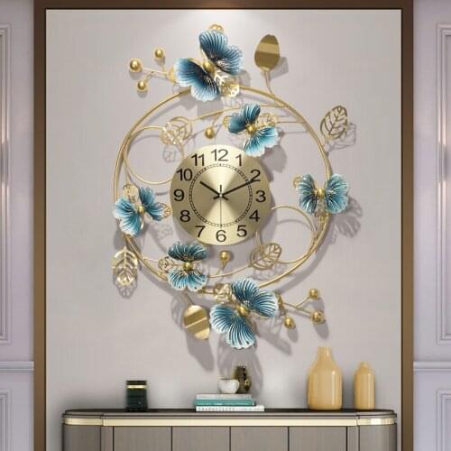 New Chinese Butterfly Orchid Wrought Iron Wall Clocks Home Livingroom Wall Sticker Decoration Restaurant Hotel Wall Mural Crafts