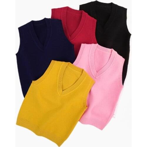Autumn School Baby Toddler Sweater Boys Girls Knitted Vest Coat Solid Color Waistcoats Kids Pullover Sweaters Children Clothes