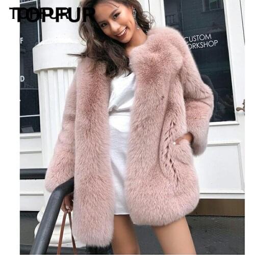 TOPFUR New Winter Fox Fur Coat Women 70 cm Long Natural Fox Fur Coat Female Luxury Winter Whole Skin Fox Fur Outwear