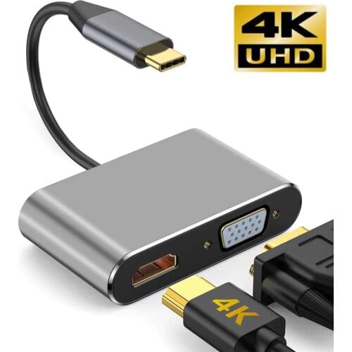 USB Type C to HDMI VGA 4K 60hz Adapter,USB 3.1 Type C UHD Video Converter hub2 in 1 for MacBook Nintendo Samsung S9 Dex Huawei P