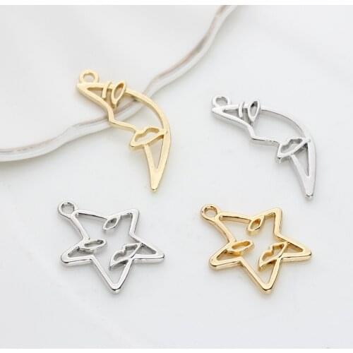 10pcs/lot Zinc Alloy Gold Silver Metal Stars Moon Hollow Pendant Charms Used For DIY Jewelry making Finding accessories