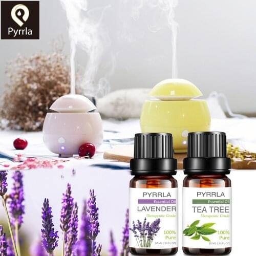 Pyrrla 10ML Pure Essential Oil Massage Humidifier Tea Tree Orange Rose Peppermint Eucalyptus Lemongrass Lavender Ginger Aroma