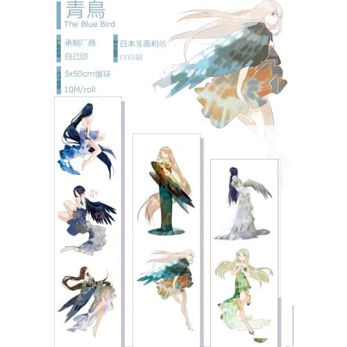 Fairy Blue Bird Girl Washi Masking Tapes for Card Making DIY Scrapbooking Decorative Stickers