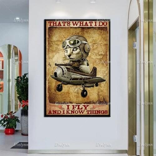 Cat Aircraft Fighter Pilot US Air Force Aircraft Veteran Retro Poster Thats What I Do I Fly Wall Art Prints Home Decor Canvas
