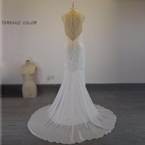 Sexy Beading High Neck Mermaid Floor Length Evening Dress