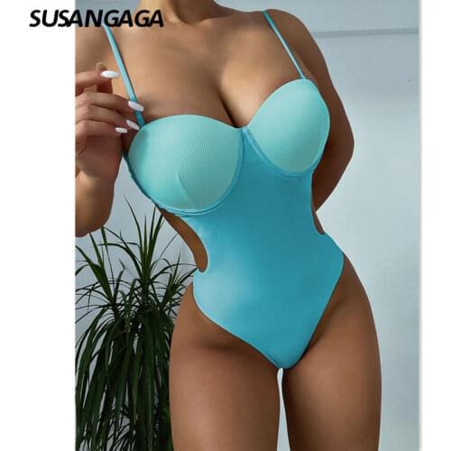 Sexy One Piece Swimsuits Cut Out Swimwear Women 2021 Solid Bathing Suit High Cut Bodysuit Push Up Monokini Summer Beachwear New