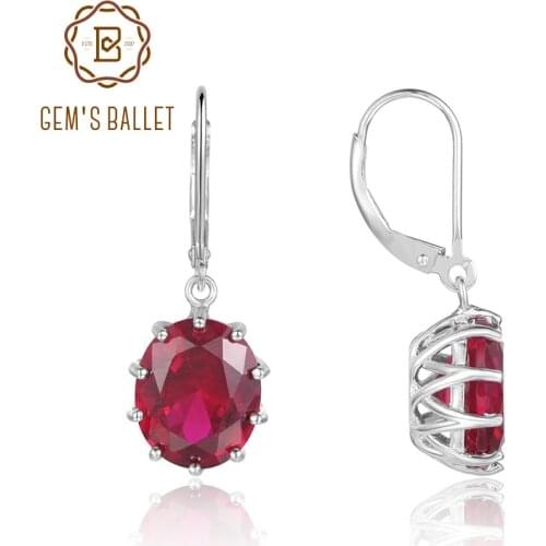 GEMS BALLET 925 Sterling Silver Oval Gemstone Earrings Lab Created Ruby Lever Back Earrings For Women Fine Jewelry 2021 NEW