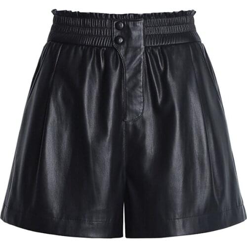 Trending Products Sheepskin shorts High waist Women leather pants Top women clothing NEW Large size Sheepskin wide-leg hot pants